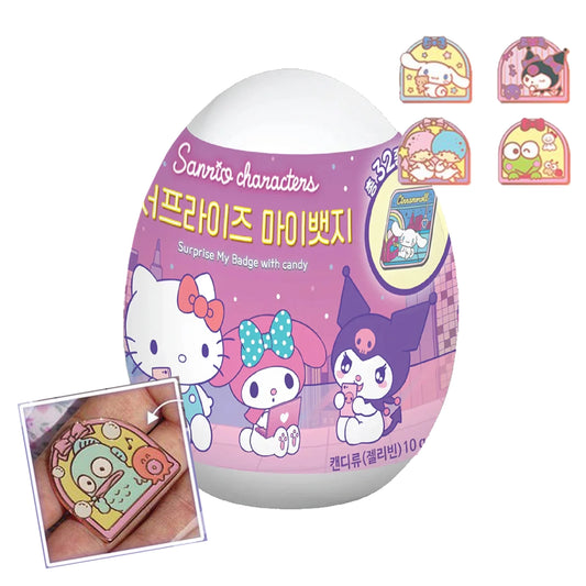 Un pin's gashapon Sanrio Characters Friends avec bonbons